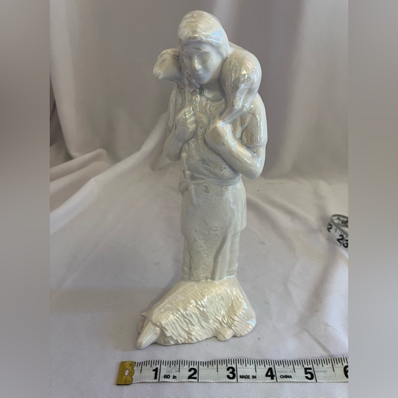 Serene White Ceramic Shepherd Sculpture - Picture 5 of 6